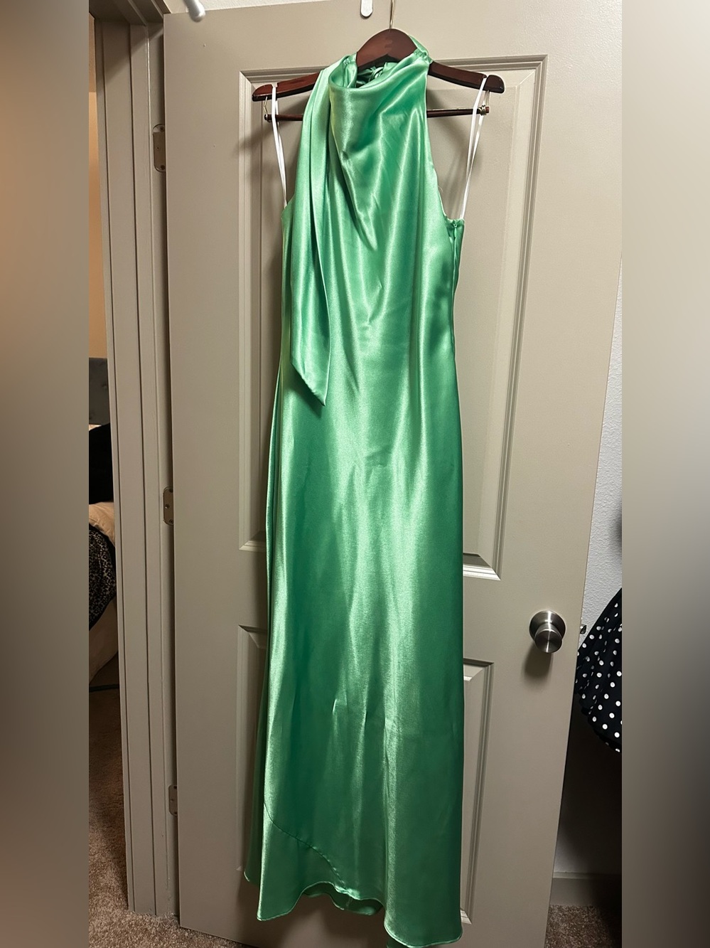 Aqua Satin Slip Maxi Dress in Mint Green